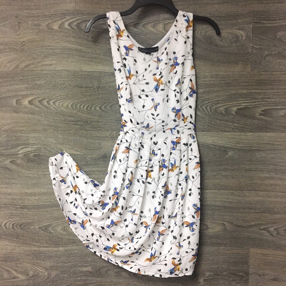Flirty White Blue orange bird print dress Sz 6 / 8